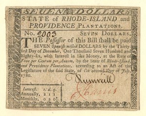 Colonial Currency - Rhode Island - July 2, 1780 - Paper Money